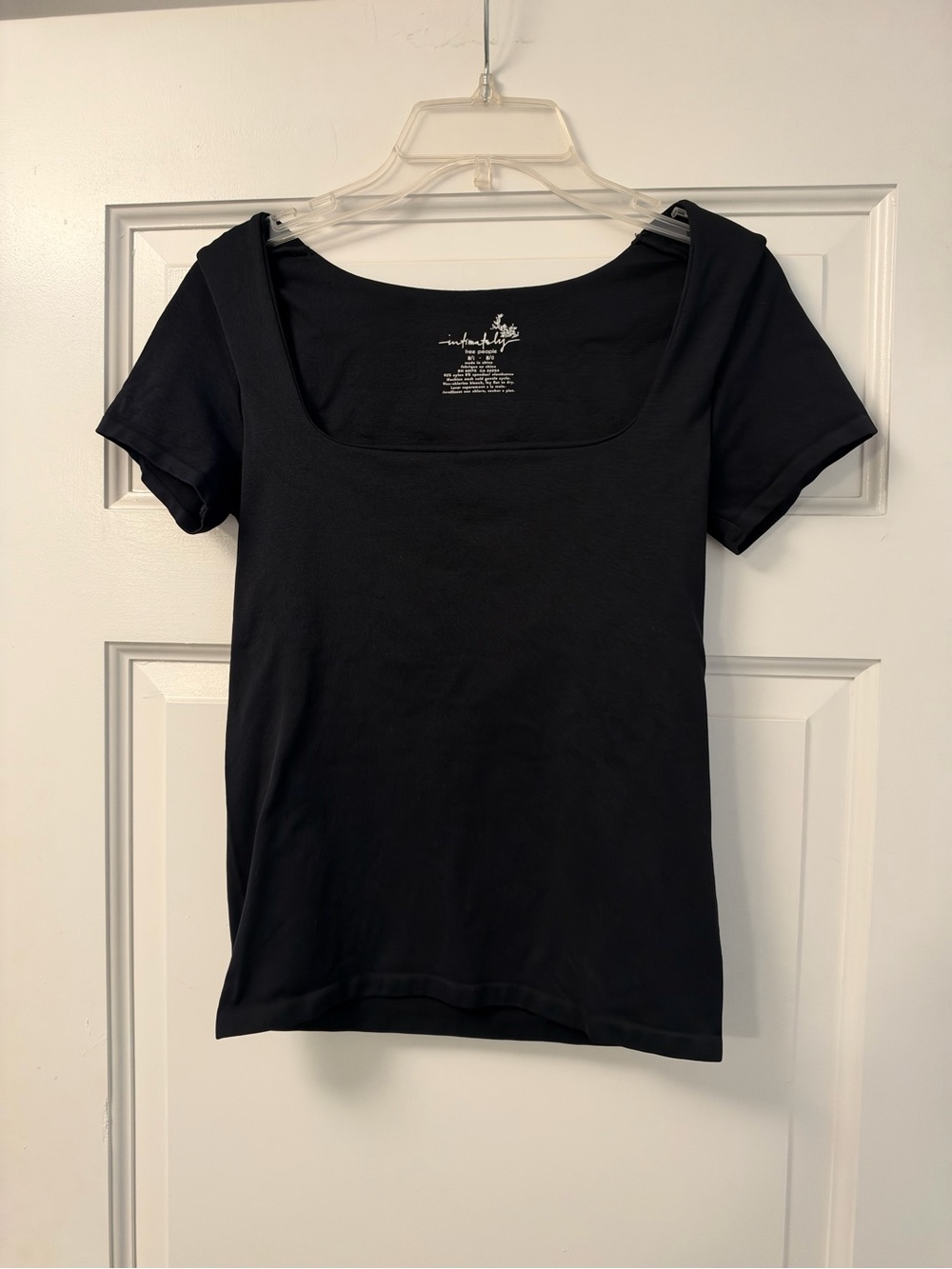 Free People Black Square-Neck Short Sleeve Tee